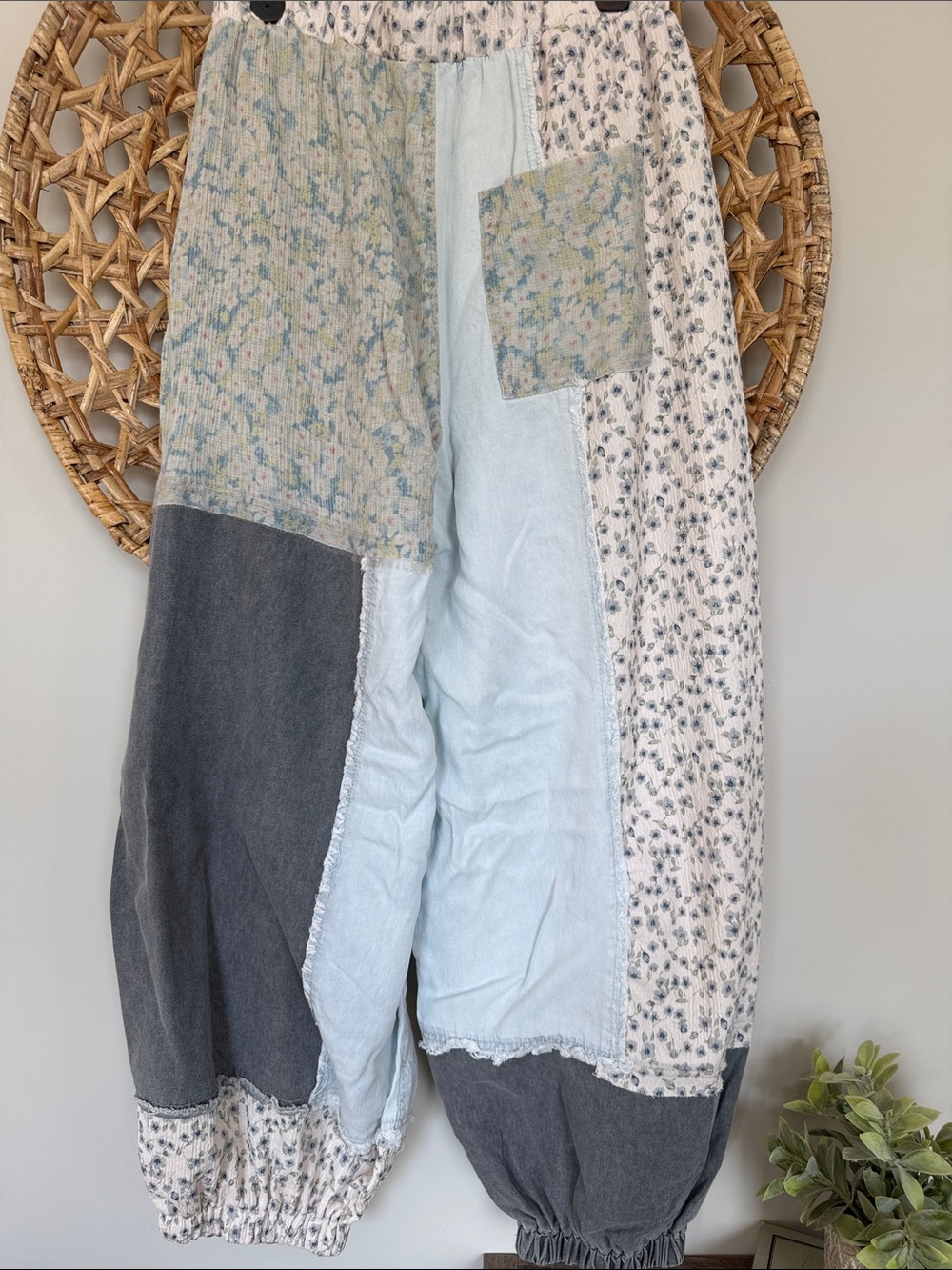 POL Patchwork Light Blue and Gray mixed fabrics Harem Pants - Picture 12 of 16